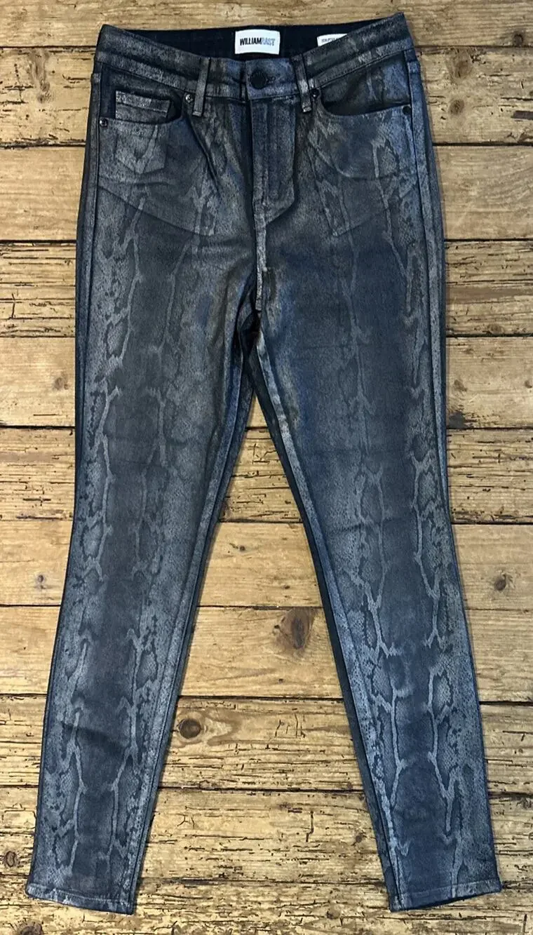 William Rast Women’s Gray Wax Coated Reptile Print Sculpted High Jeans Size 26